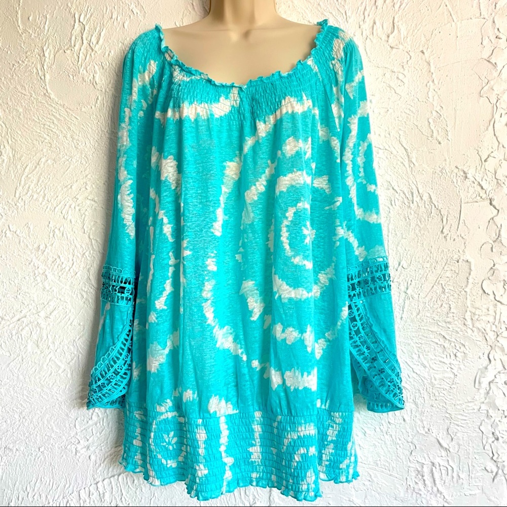 INC International Concept Linen Tunic Neon Blue Blouse